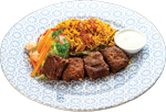 Mixed beef skewer with chips or mejadra rice