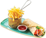 Grilled Turkish kebab wrap with chips